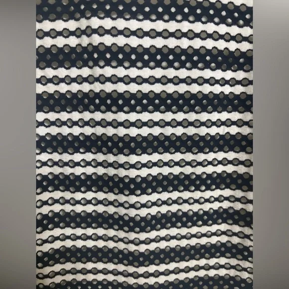 Ann Taylor Eyelet Striped Short Sleeve Knit Lined Fit Flare Dress Size 6 New - Picture 3 of 7